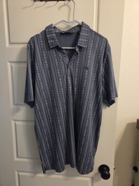 Travis Mathew Blue Striped Geo-Pattern Polo